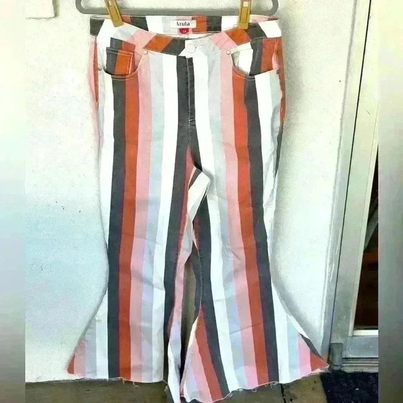 Arula bell bottom jeans. Size 14. Stripes. Fall. Boot cut jeans. Flare wide leg - Picture 1 of 3